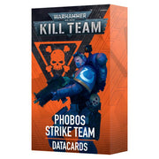 Warhammer 40,000 - Kill Team - Phobos Strike Team Datacards - Orange and black Warhammer 40k Kill Team Phobos Strike Team datacards box featuring a blue-armored soldier illustration.