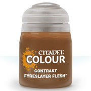 Citadel Paint Contrast: Fyreslayer Flesh - Small frosted glass jar with brownish-orange paint labeled Citadel Colour Contrast Fyreslayer Flesh, white plastic lid.
