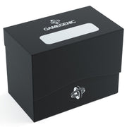 Deck Box: Side Holder 80+ Black - Matte black card deck box with a rectangular label area and white gamegenic logo, designed to hold 80+ cards.