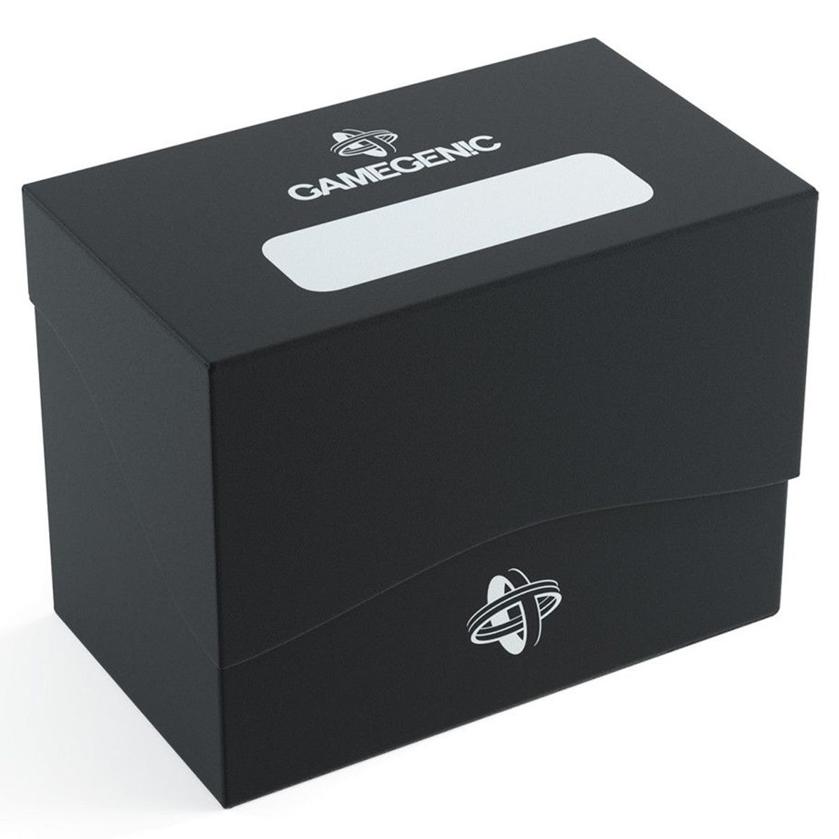 Deck Box: Side Holder 80+ Black - Matte black card deck box with a rectangular label area and white gamegenic logo, designed to hold 80+ cards.