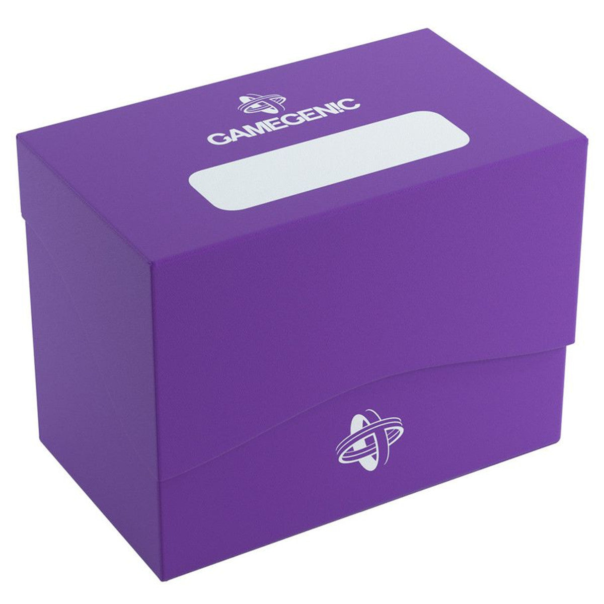 Deck Box: Side Holder 80+ Purple - Purple rectangular card deck box with white Gamegenic logo and label area on top, designed for side loading.