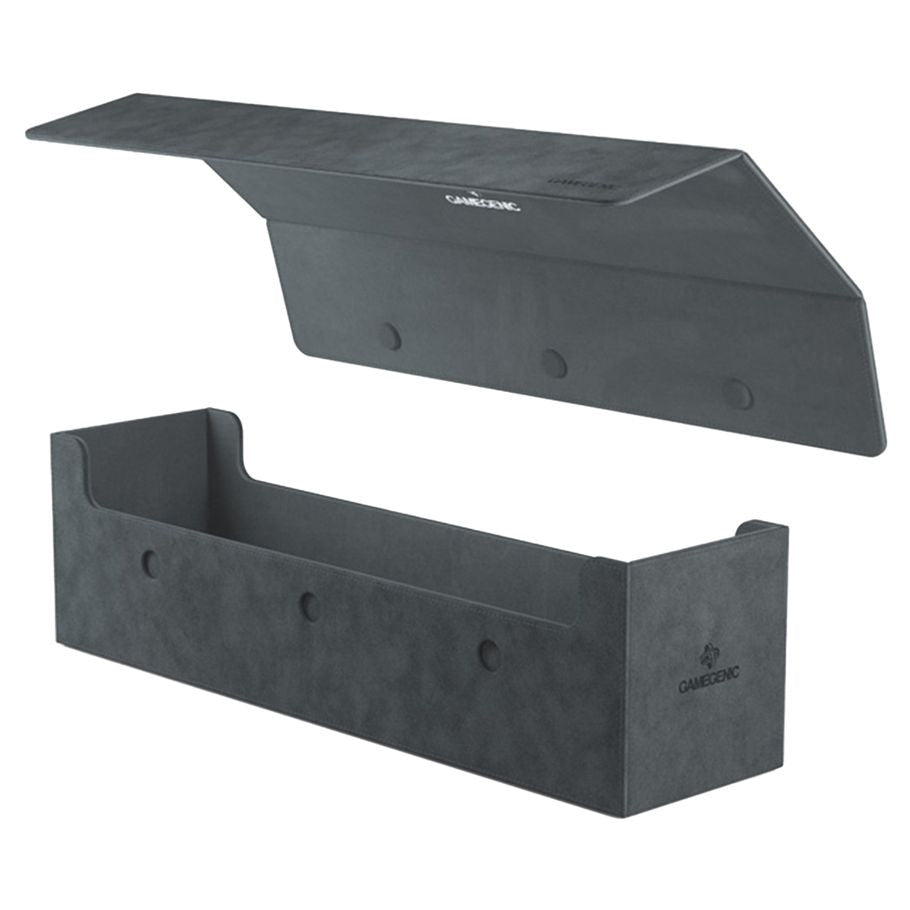 Deck Box: Dungeon S 550+ Midnight Gray - Midnight gray rectangular deck box with hinged lid and textured surface for card storage.
