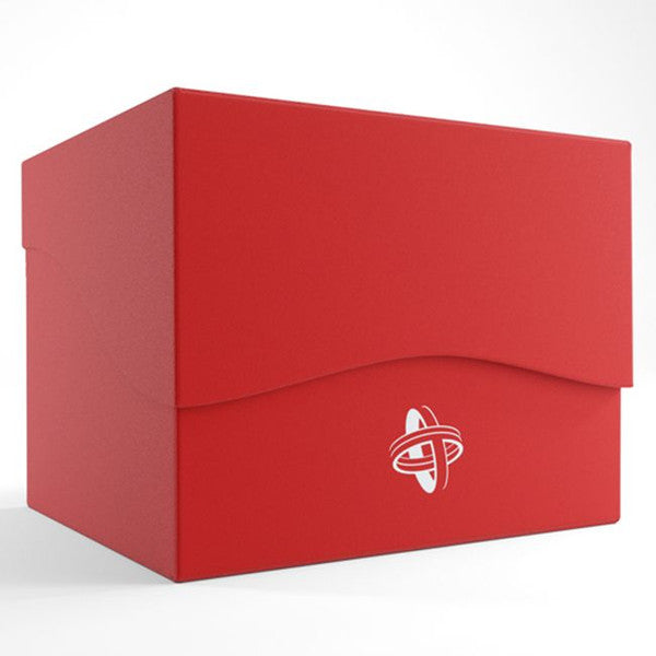 Deck Box: Side Holder 100+ XL Red - Red rectangular deck box with smooth matte finish, curved front flap, and white logo on the front.