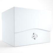 Deck Box: Side Holder 100+ XL White - White rectangular deck box with smooth matte finish and curved lid, designed for card storage.