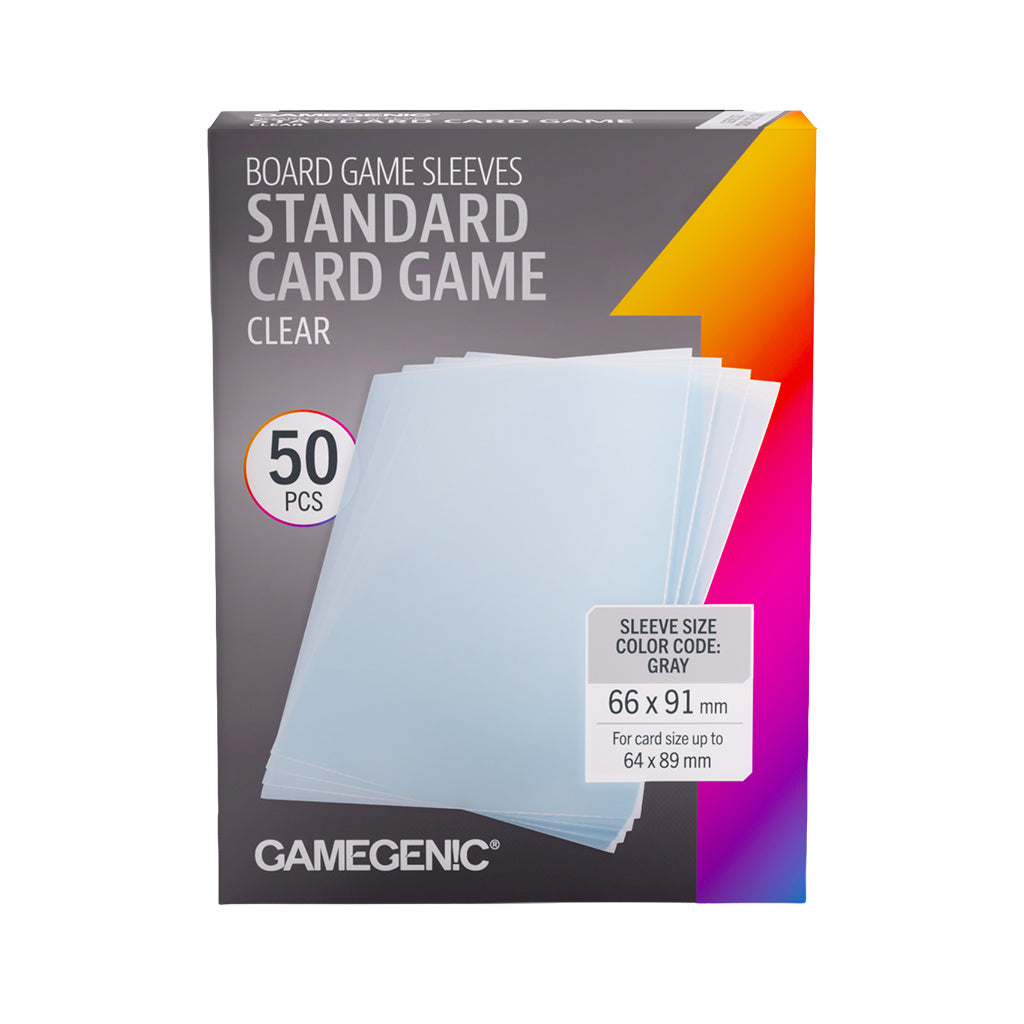 Gamegenic Board Game Sleeves: Standard Card Game Clear - Clear transparent plastic sleeves for standard 66 x 91 mm card protection, pack of 50.