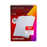 Gamegenic Board Game Sleeves: CATAN English Clear - Red and orange box of Gamegenic clear card sleeves for Catan English edition, 60 pieces, 56 x 82 mm.