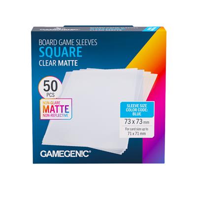 Gamegenic Board Game Sleeves: Square Clear Matte - Gamegenic clear matte square board game sleeves in transparent plastic, 50 pack, 73x73 mm size.