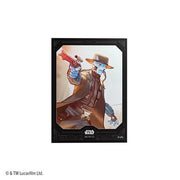 Star Wars: Unlimited Premium Art Sleeves - Cad Bane - Black card sleeve featuring dynamic illustration of Cad Bane aiming twin blaster pistols, with brown hat and dark cloak.
