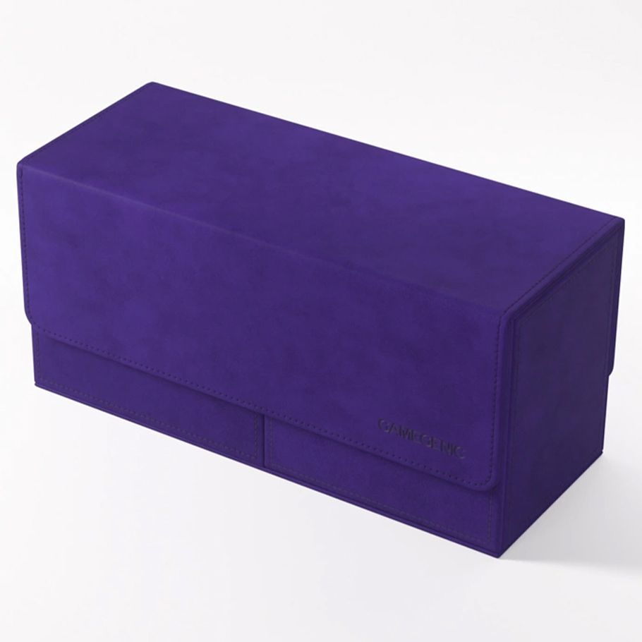 Deck Box: The Academic: 133+ XL Purple Stealth Edition - Purple rectangular deck box with a smooth matte finish and a flap closure.