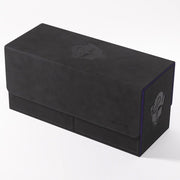 Deck Box: The Academic: 133+ XL Black/Purple - Black rectangular deck box with subtle embossed skull design on top and purple accents along the edges.