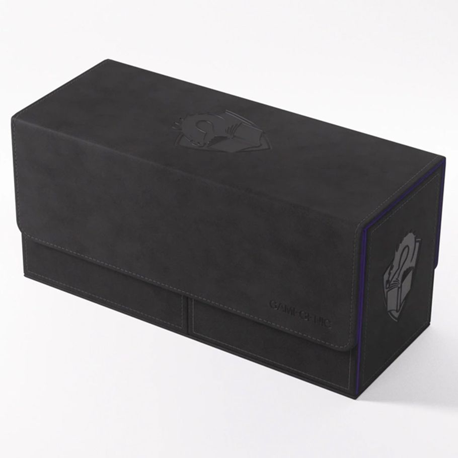 Deck Box: The Academic: 133+ XL Black/Purple - Black rectangular deck box with subtle embossed skull design on top and purple accents along the edges.