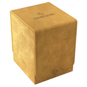 Deck Box: Squire 100+ XL Convertible Sand - Sand-colored rectangular deck box with smooth suede-like texture and embossed branding on top and front panel.