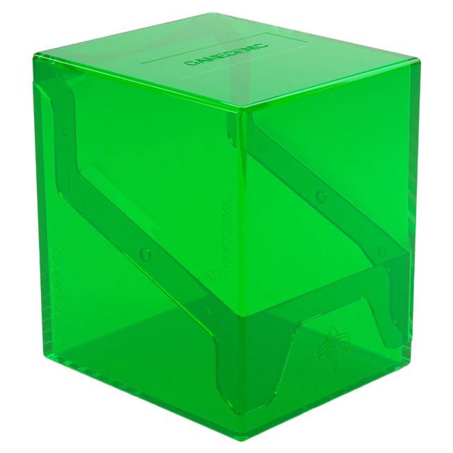 GameGenic Bastion 100+ XL Deck Box - Green - Translucent bright green plastic deck box with hinged lid, designed for storing cards.