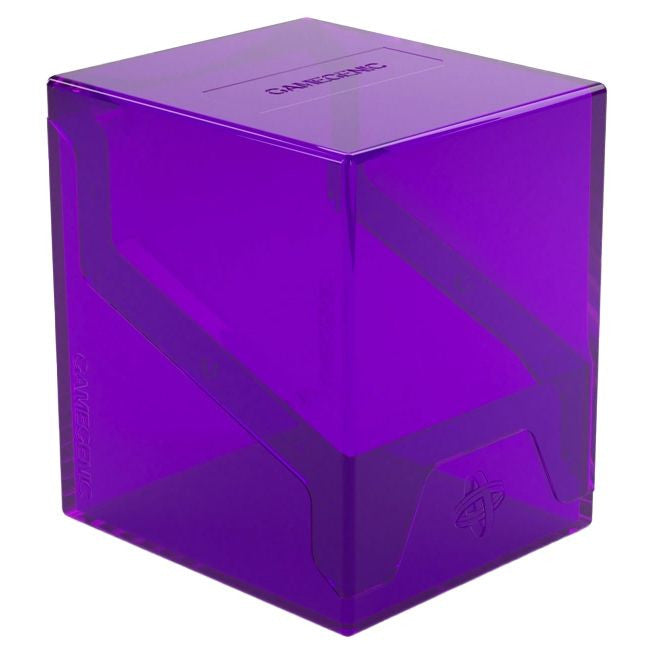 GameGenic Bastion 100+ XL Deck Box - Purple - Purple translucent plastic deck box with a hinged lid and angular design details.