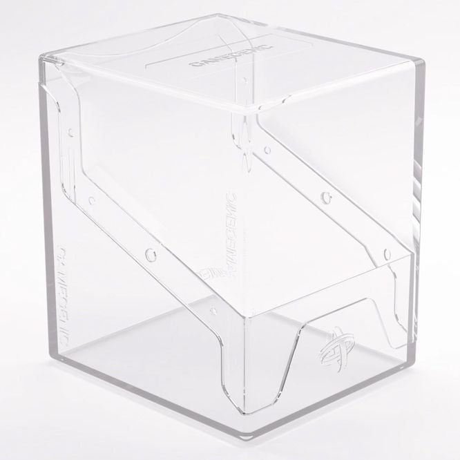 GameGenic Bastion 100+ XL Deck Box - Clear - Clear rectangular plastic deck box with a hinged lid and internal divider for storing 100+ XL cards.
