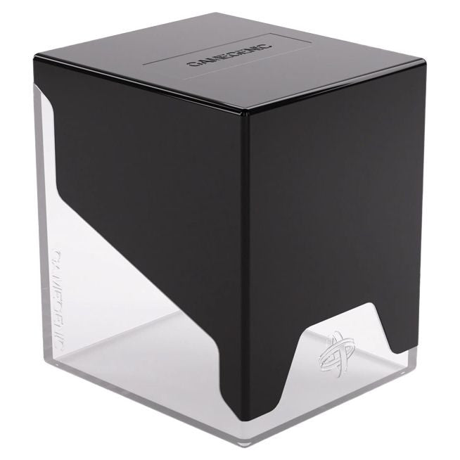 GameGenic Bastion 100+ XL Deck Box - Black & Clear - Black and clear rectangular deck box with solid black top and sides, transparent front and bottom panels, and GameGenic logo