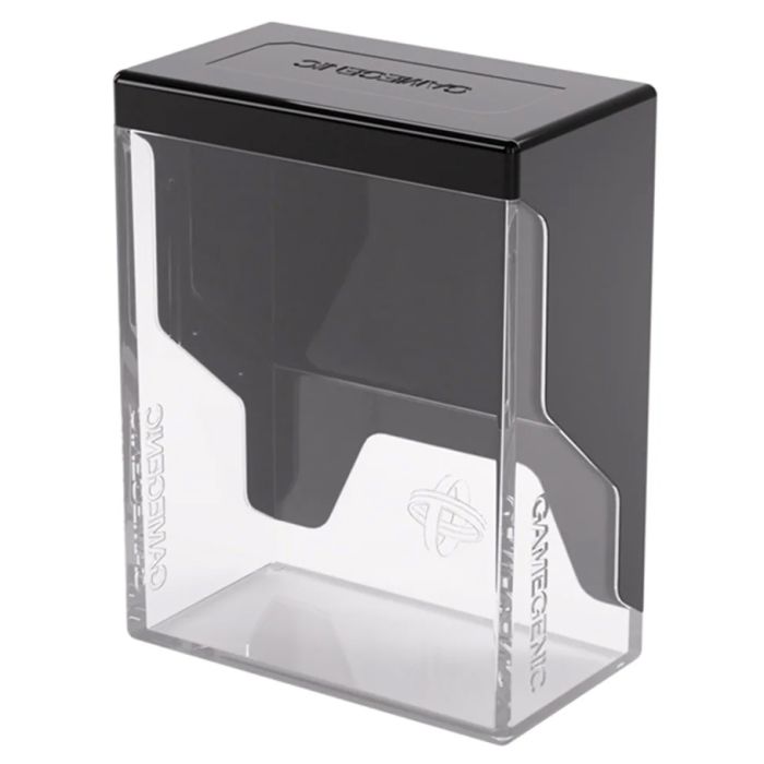 Deck Box: Bastion: 50+ XL Black & Clear - Black and clear rectangular plastic deck box with hinged lid and angled interior compartments.