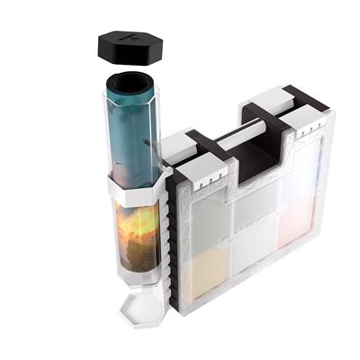 Gamegenic: Game Castle Playmat Tube - White - White plastic playmat storage tube shaped like a castle with a black screw-on cap and internal compartment for rolled mats.