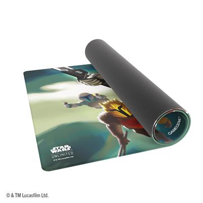 Star Wars: Unlimited Game Mat - Bo-Katan Kryze - Rolled play mat featuring Bo-Katan Kryze artwork with green and yellow tones, smooth fabric surface.