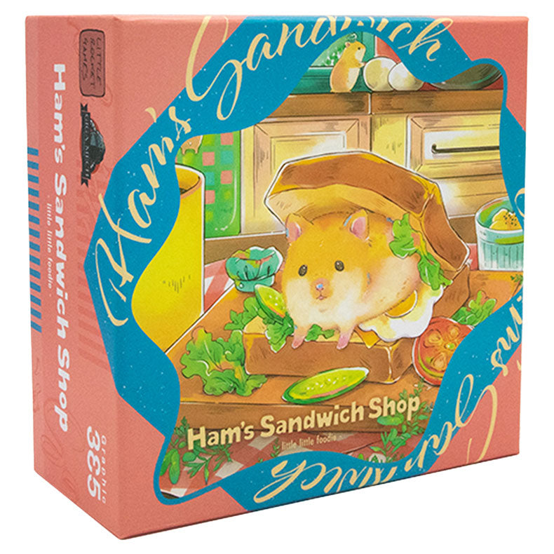 Ham's Sandwich Shop - Colorful board game box with illustration of a hamster making a sandwich in a kitchen setting.