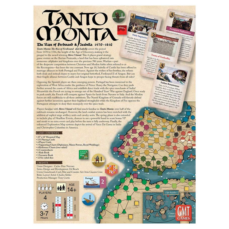 Tanto Monta - Tanto Monta wargame box showing detailed map with hex grid, army tokens, and historic text description.