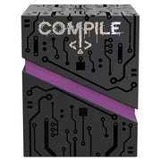 Compile: Main 1 - Black and gray box with circuit board pattern, purple diagonal stripe, and white "COMPILE" text on top.