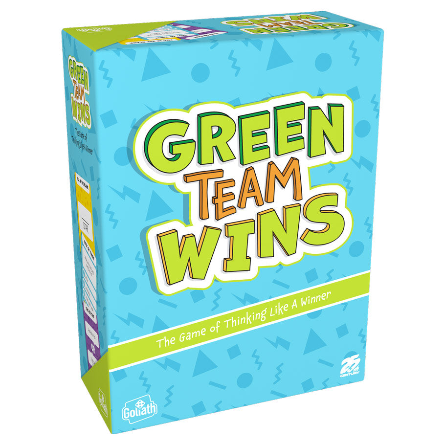 Green Team Wins - Blue rectangular game box with bold green, orange, and white text "Green Team Wins" on front, decorated with small icons and