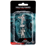 D&D Nolzur's Marvelous Miniatures: Male Half-Elf Bard - Unpainted gray plastic miniatures of a male half-elf bard in dynamic poses, packaged in clear blister pack with.