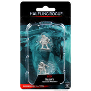 D&D Nolzur's Marvelous Miniatures: Male Halfling Rogue - Unpainted gray plastic miniature of a male halfling rogue holding daggers, detailed fantasy figure in blister pack with.