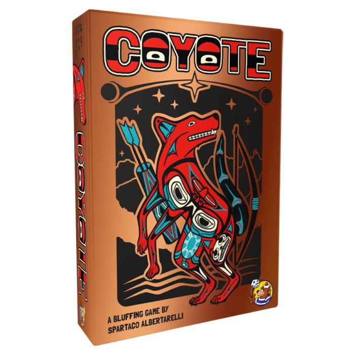 Coyote - Coyote card game box with red coyote and blue roadrunner illustration on brown background.