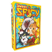 Sweet & Spicy - Bright yellow card game box titled Sweet & Spicy featuring illustrated playful cats and colorful candy elements.