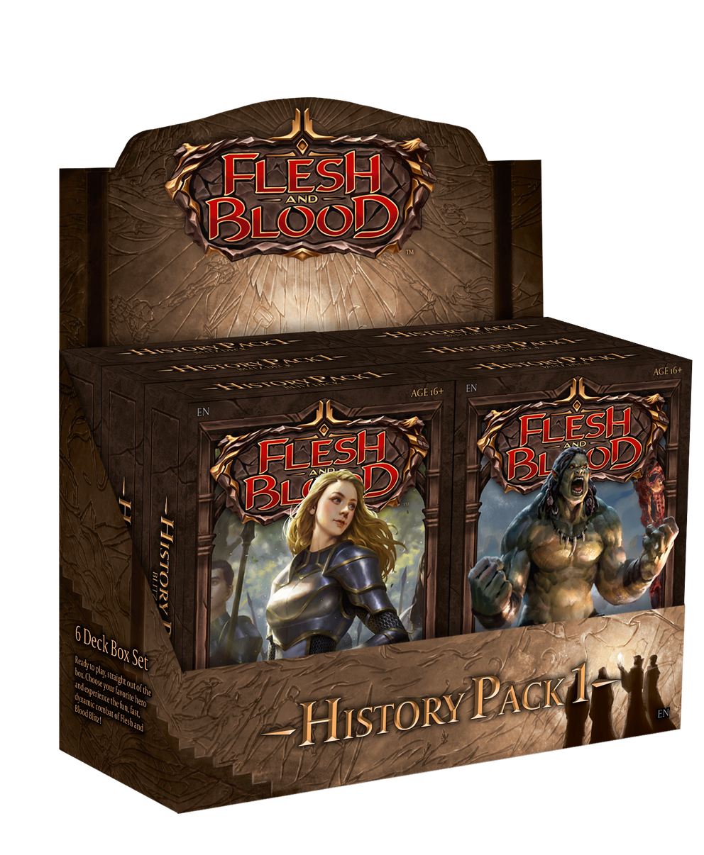 Flesh and Blood - History Pack 1 - Blitz Decks - Flesh and Blood History Pack 1 Blitz Decks display box with two character card deck packages featuring a female warrior in.