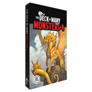 The Deck of Many: Monsters 4 - Black box with red and white text reading "The Deck of Many Monsters 4," featuring a golden dragon with multiple heads.
