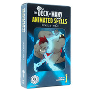 D&D 5E: Animated Spells: Level 5 Volume 1 - Blue rectangular box displaying muscular warrior character breaking chains, titled The Deck of Many Animated Spells Level 5.