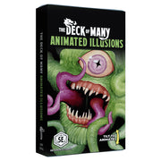 D&D 5E: Animated Spells: Illusions - Deck of many animated illusions card deck box featuring a green tentacled monster with a large mouth, sharp teeth, and a.