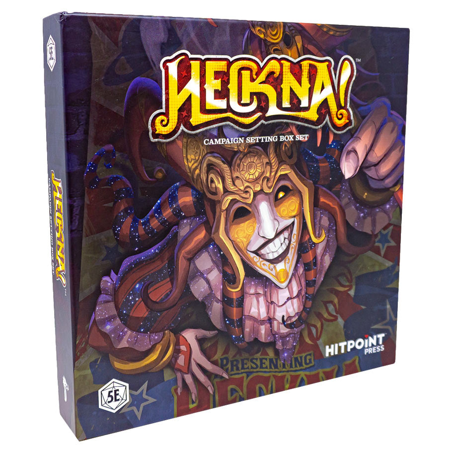 D&D 5E: Heckna!: Box Set - Square Dungeons & Dragons box set with vibrant Medusa illustration and bold yellow "Heckna!" title on dark background.