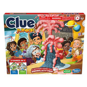 Clue Junior - Clue Junior board game box with colorful cartoon characters and pink tree-shaped game piece on front.