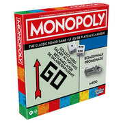 Monopoly Refresh - Monopoly board game box with classic red, white, and green design featuring dice, a silver car token, and colorful property.
