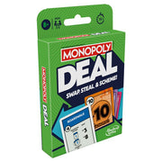 Monopoly Deal Refresh - Green rectangular box for Monopoly Deal card game with colorful property and money cards visible on front.