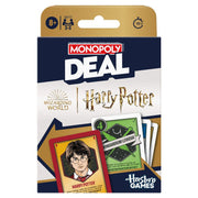 Monopoly Deal: Harry Potter - Monopoly Deal Harry Potter card game box featuring Harry Potter character card and magical item cards with gold and navy.