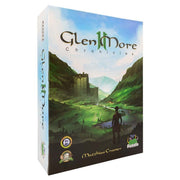 Glen More II: Chronicles - Chronicles board game box featuring a green valley with a castle, mountains, and a figure on horseback under a blue sky.