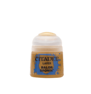 Citadel Layer Paint: Balor Brown - Small clear paint pot with opaque beige-brown liquid labeled Citadel Layer Balor Brown.