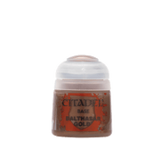 Citadel Base Paint: Balthasar Gold - Small plastic pot of metallic gold paint labeled Citadel Base Balthasar Gold with a flip-top lid.