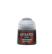 Citadel Base Paint: Abaddon Black - Citadel Base Paint pot in Abaddon Black with black and red label and gray cap.