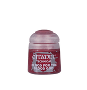 Citadel Technical Paint: Blood for the Blood God - Small clear plastic paint pot with bright blood red paint labeled Citadel Technical Blood for the Blood God.