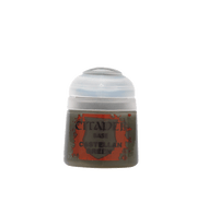 Citadel Base Paint: Castellan Green - Small pot of dark green Citadel base paint labeled Castellan Green with a clear plastic lid.