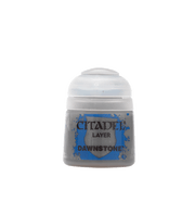Citadel Layer Paint: Dawnstone - Small pot of Citadel Layer Paint in muted gray-blue shade labeled Dawnstone.