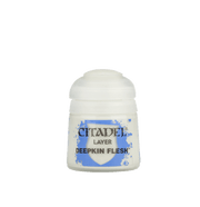 Citadel Layer Paint: Deepkin Flesh - Small plastic pot of Citadel Layer Paint in pale grayish-blue labeled Deepkin Flesh with rounded clear lid.