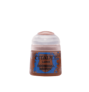 Citadel Layer Paint: Doombull Brown - Small round pot of Citadel Layer Paint in Doombull Brown with clear plastic lid and blue label text.