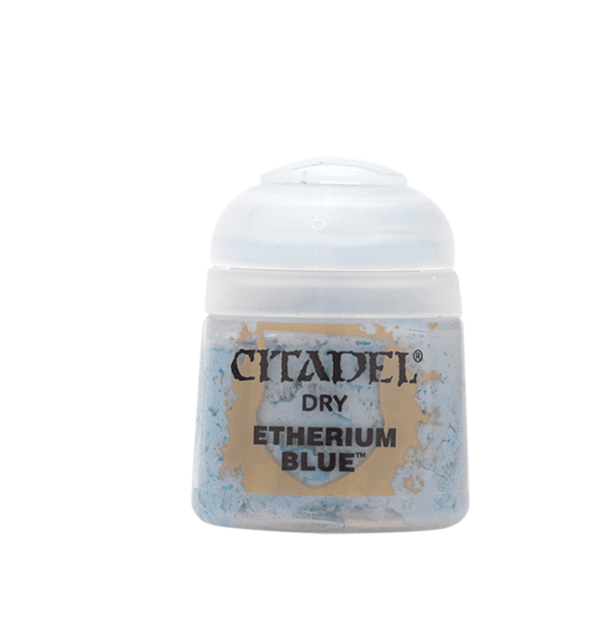 Citadel Dry Paint: Etherium Blue - Small square plastic pot of Citadel Dry Paint in etherium blue with a white cap and black text label.